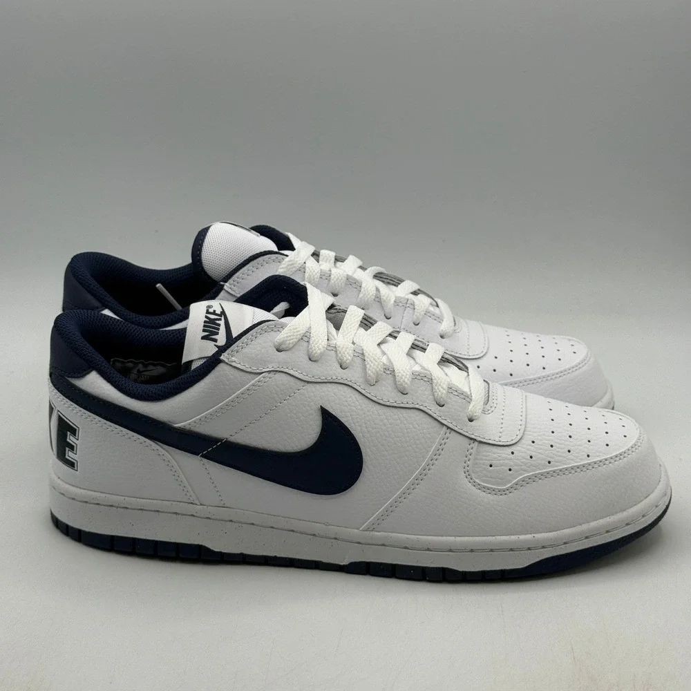 Nike Big Nike Low Shoes Mens Size 11.5 White Midnight Navy Basketball 355152-140